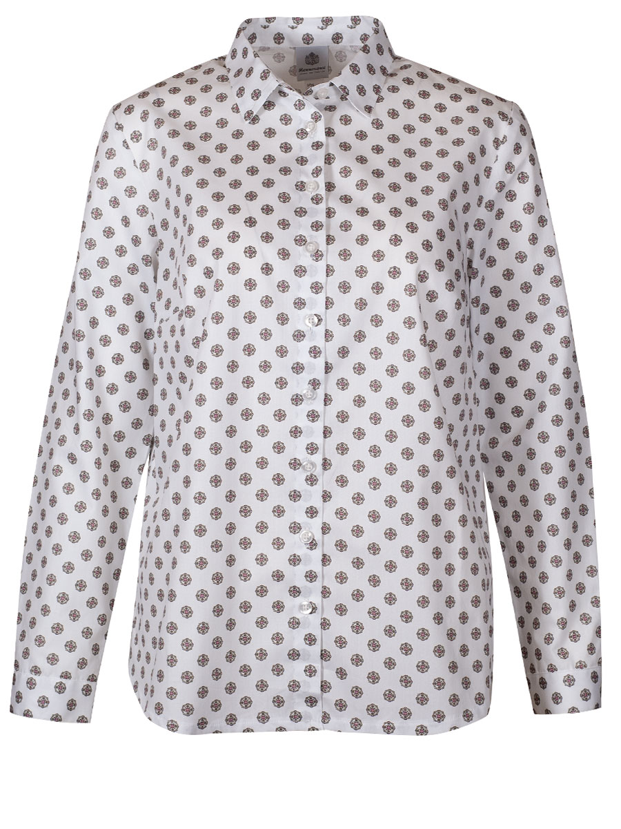 Hammerschmid Damenbluse Ingrid, weiß, Blümchen in oliv-rosa #1