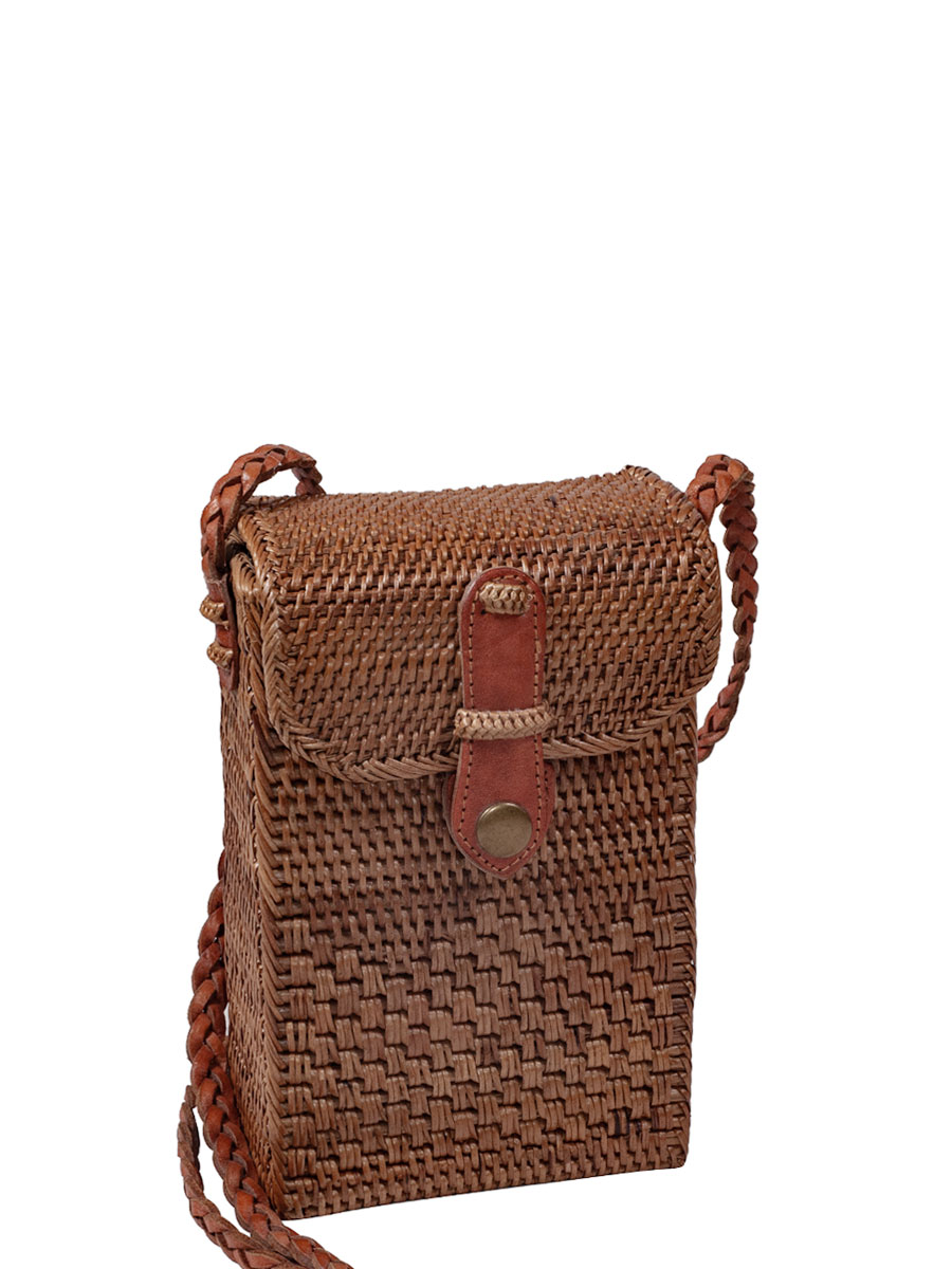 Cassandra Basttasche braun, rechteckig, mit Lederriemen #1