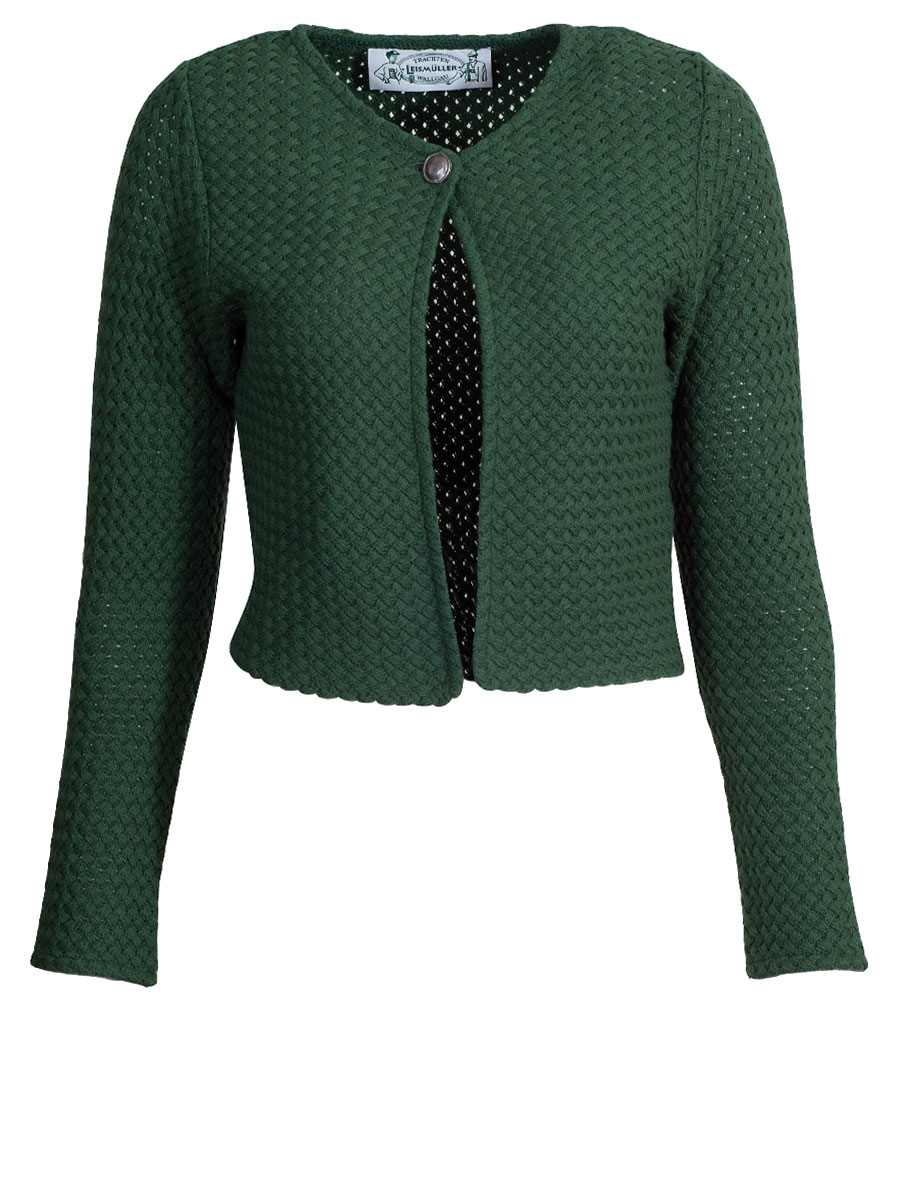 Boos Strickjacke grasgrün, aufwendiges Muster, offen, nur 1 Knopf #1