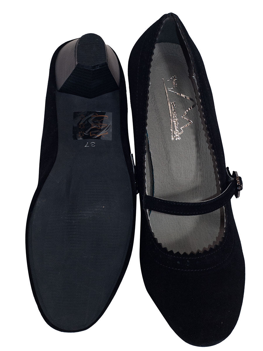 Esgano Schuhe, Trachtenpumps, schwarz, Wildleder, mit Schnalle #5