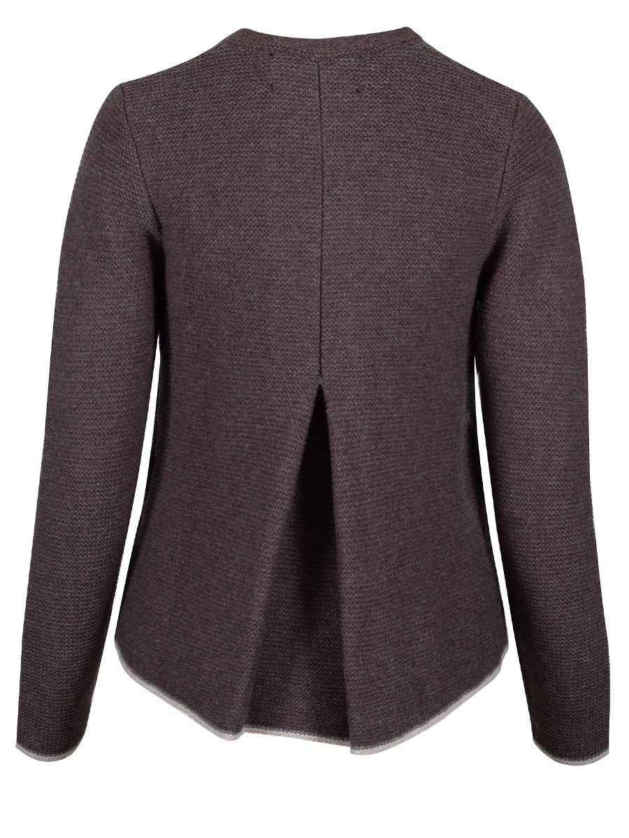 fei scho schee Strickjacke, braun-beige, Rückenfalte #2