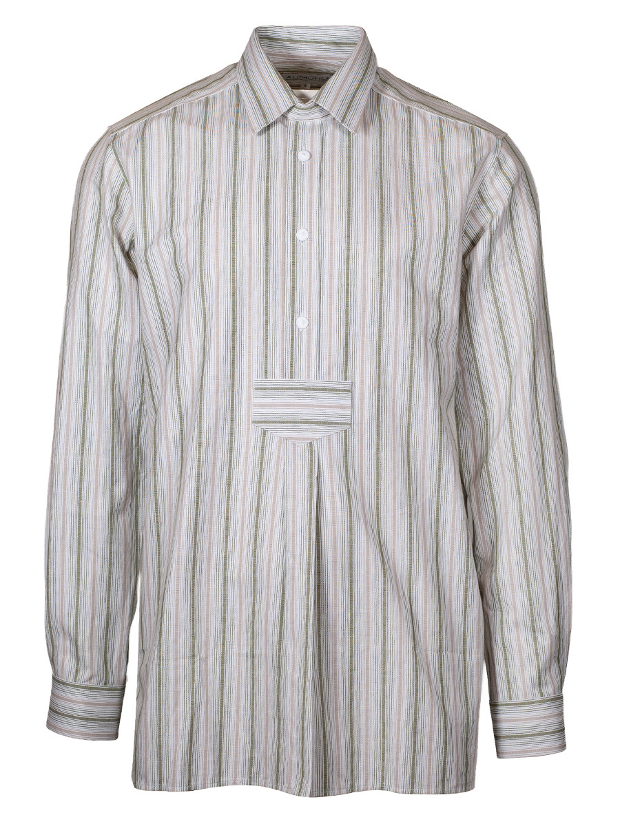 Waldorff Trachtenhemd grün-beige, gestreift, Pfoad, Liegekragen #1