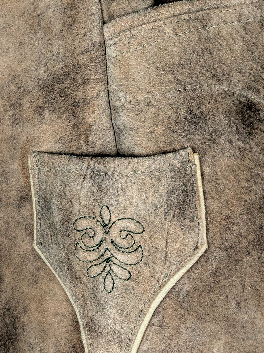 Spieth & Wensky Kurze Lederhose Hirten mit Gürtel, sandholz, grüner Stick #6