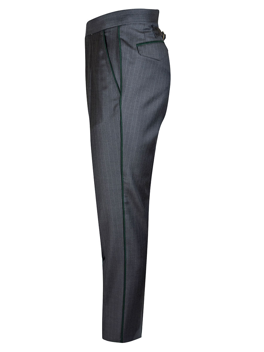 Viererspitz Stresemannhose, Anzugshose, anthrazit, grünes Paspol #2
