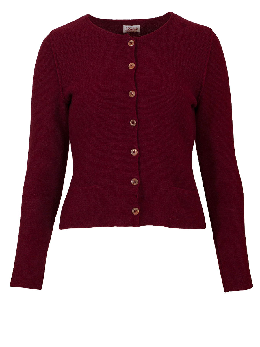 Heidi Strickjacke, bordeaux, Perlmuttknöpfe, glatt gestrickt, fein #1