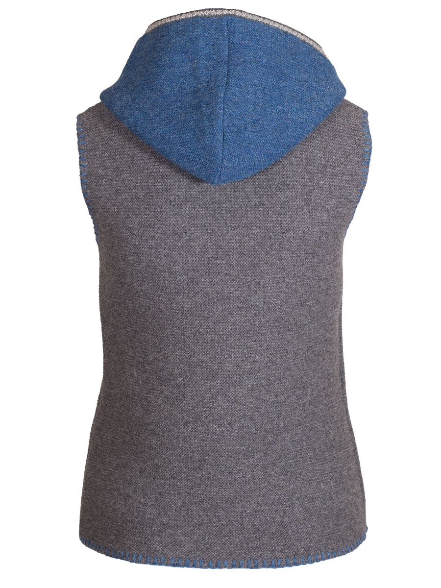 Boos Strickweste grau mit Kapuze,  blau umhäkelt #2