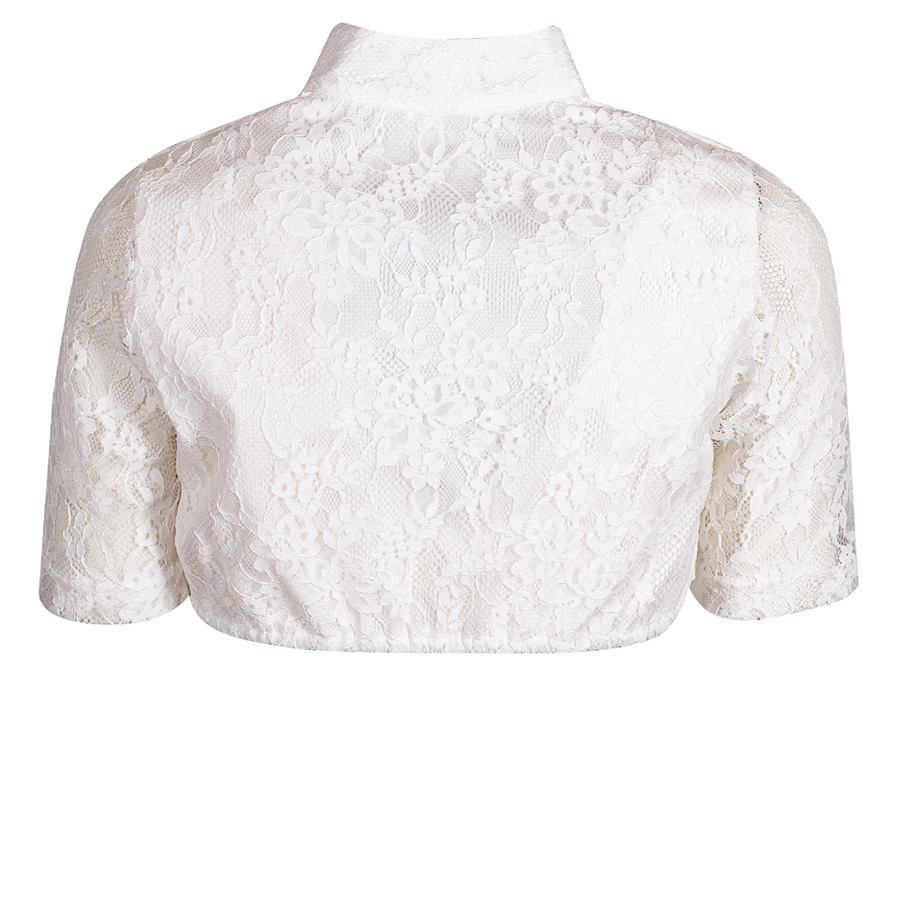 Wenger Blanche Dirndlbluse, Kurzarm, ecrue, Spitze, Stehkragen #2