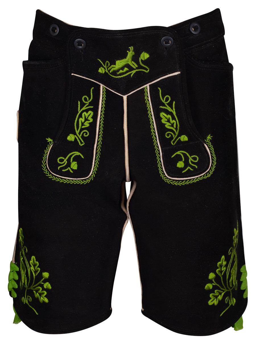 Lederhose Originaltracht kurz Lenggries Hirsch, lindgrüner Stick #1