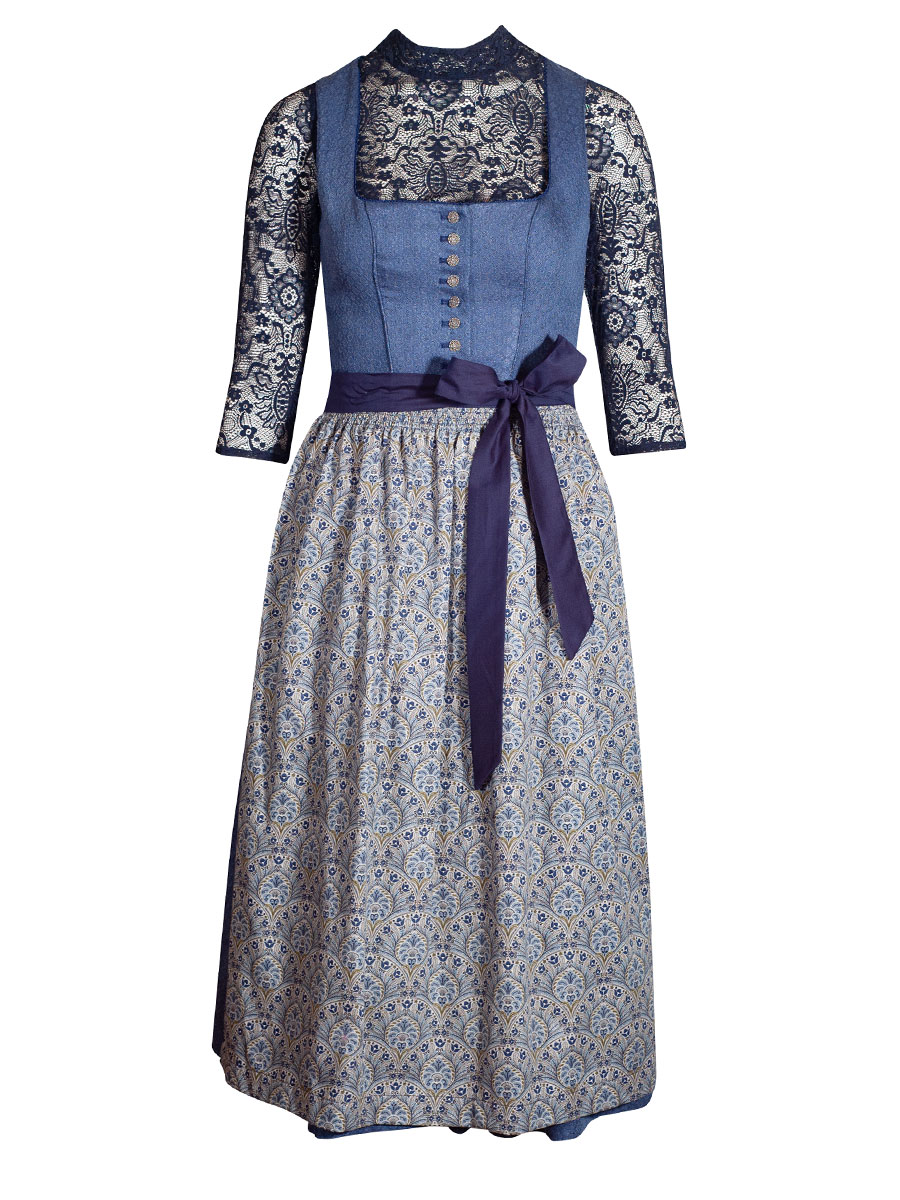 Wenger Kati Dirndl, blau, Schürze mit Allover-Print, 80cm #1