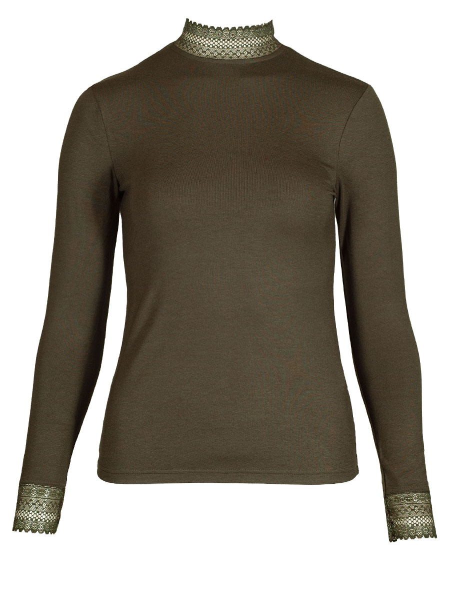 Feli und Hans Langarmshirt Parndorf, kombucha, Spitzenkragen, hochgeschlossen, Stretch #1
