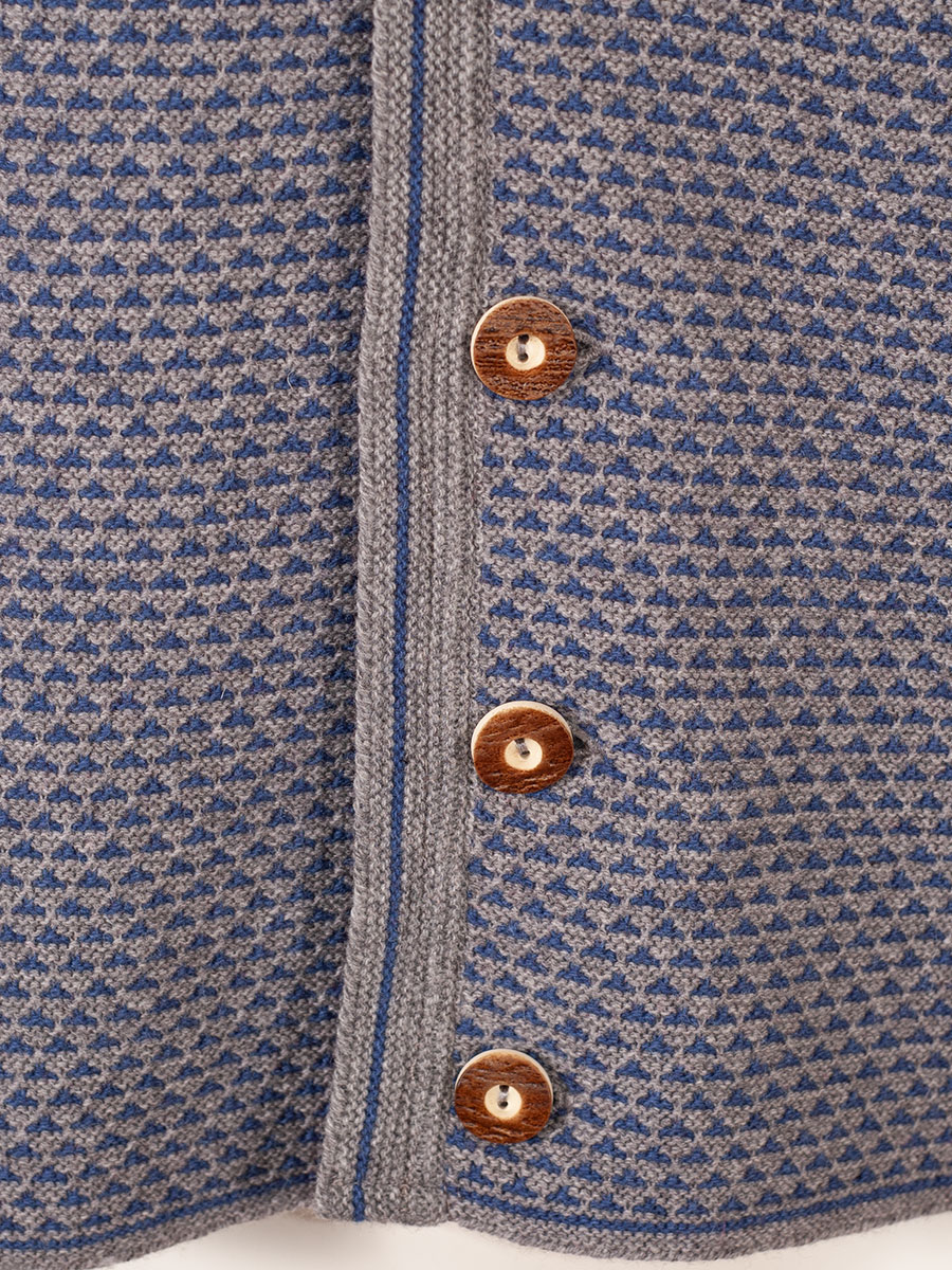 hausg'macht Strickweste Seppi grau, leicht, blau gemustert #4