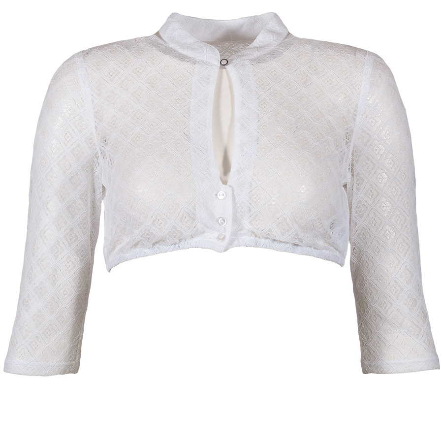 Waldorff Spitzen-Dirndlbluse, weiß, 3/4-Arm, Stehkragen #1