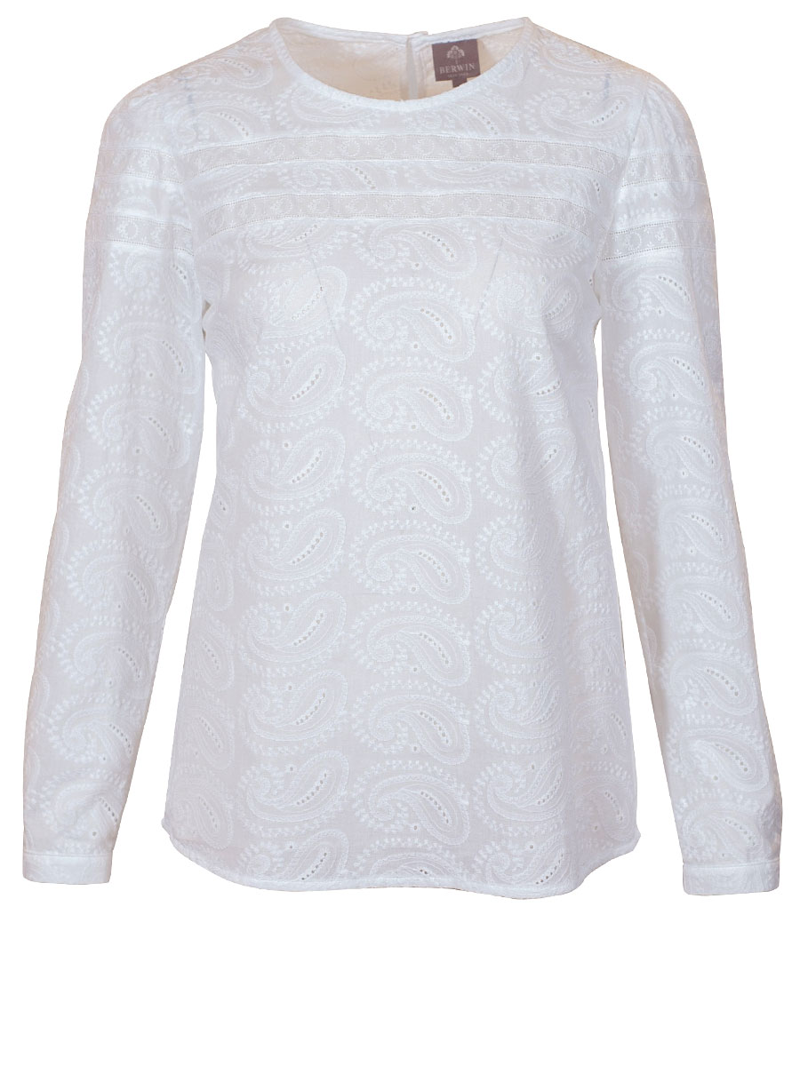 Berwin & Wolff Sommerbluse, weiß, Langarm, Stickereien, Paisley #1