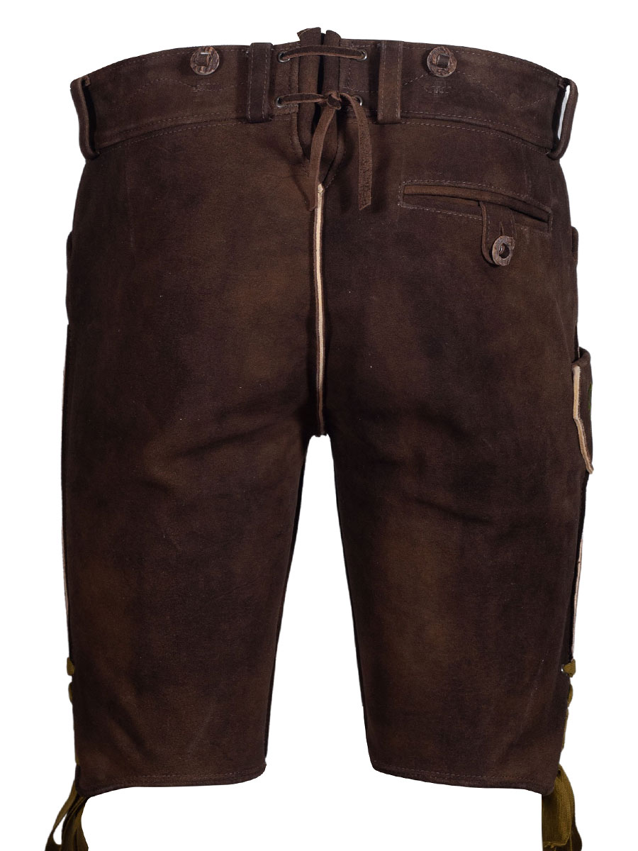 hausg'macht kurze Lederhose Chieming Wildbock, humus antik, hellgrüner Stick #3