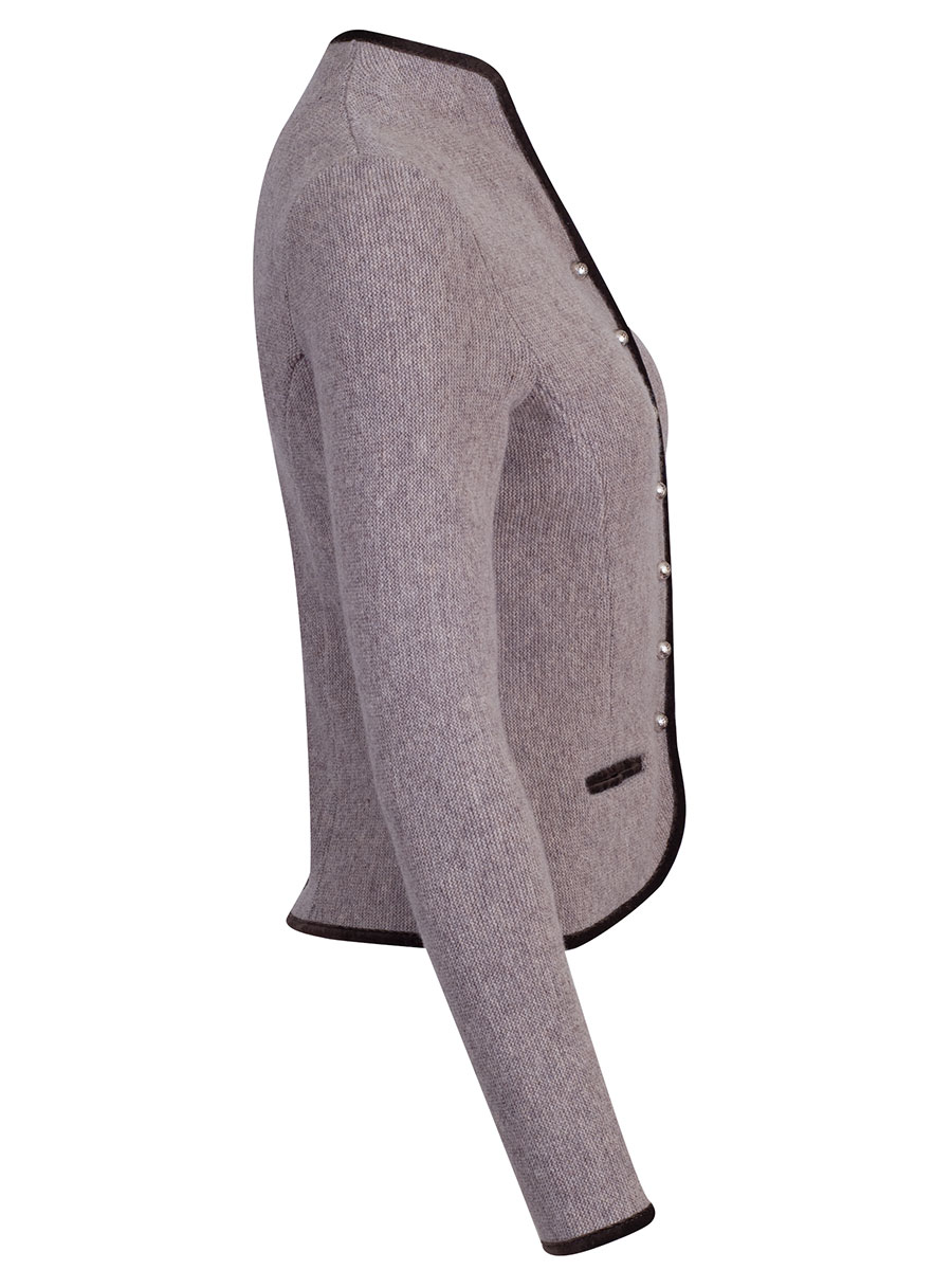 Astrifa Strickjacke Bairach, lehmfarben mit Samteinfassung, Kelchkragen #2