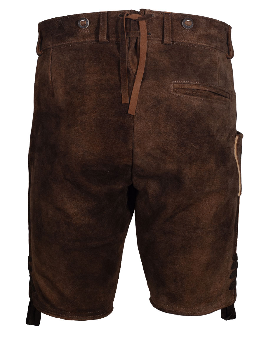 Weinbauer Kurze Lederhose Sepp, Ziegenvelour, bisam, olivgrüner Stick #2