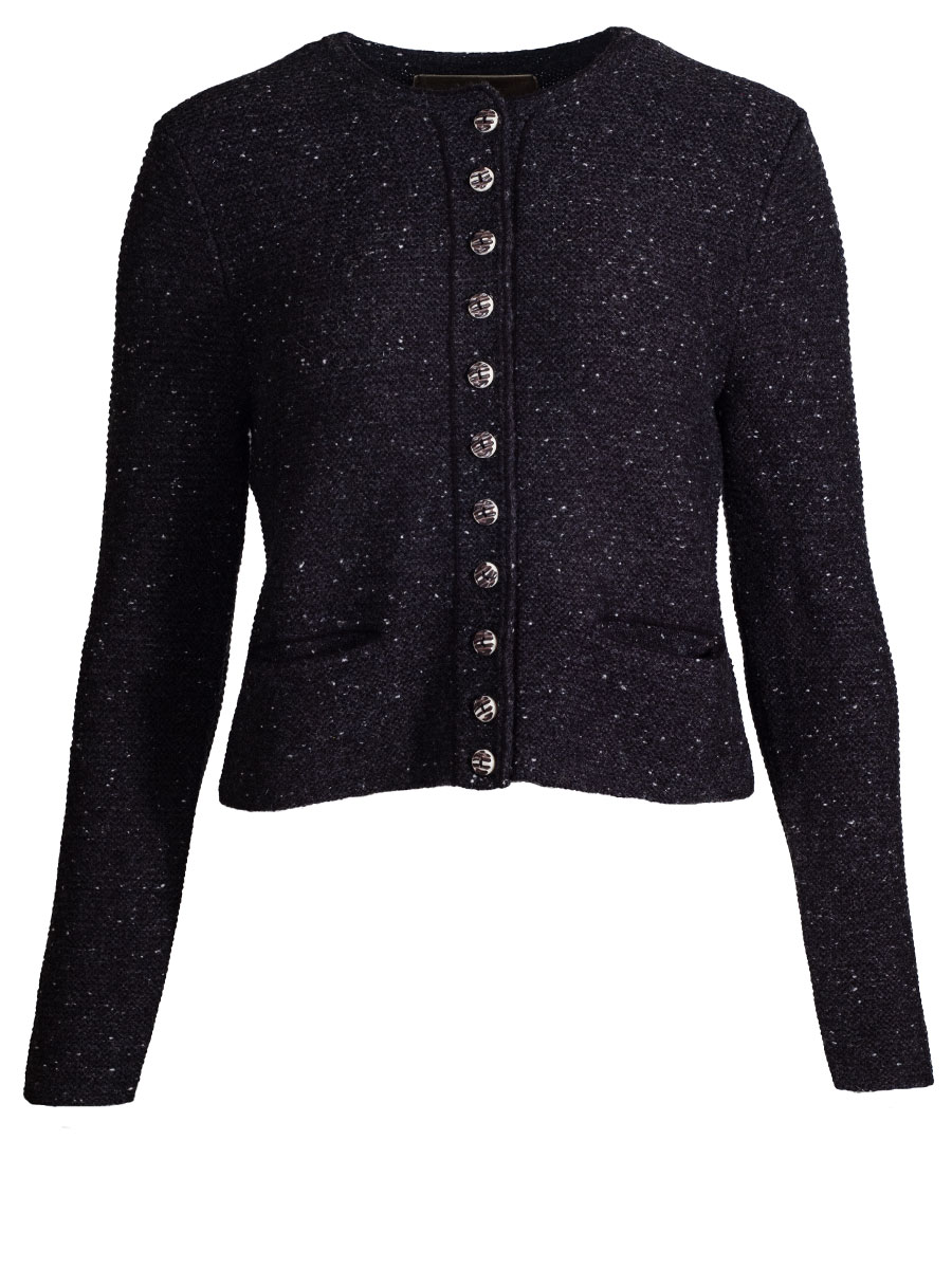 fei scho schee Strickjacke, anthrazit, Einfassung in schwarz, kurz #1