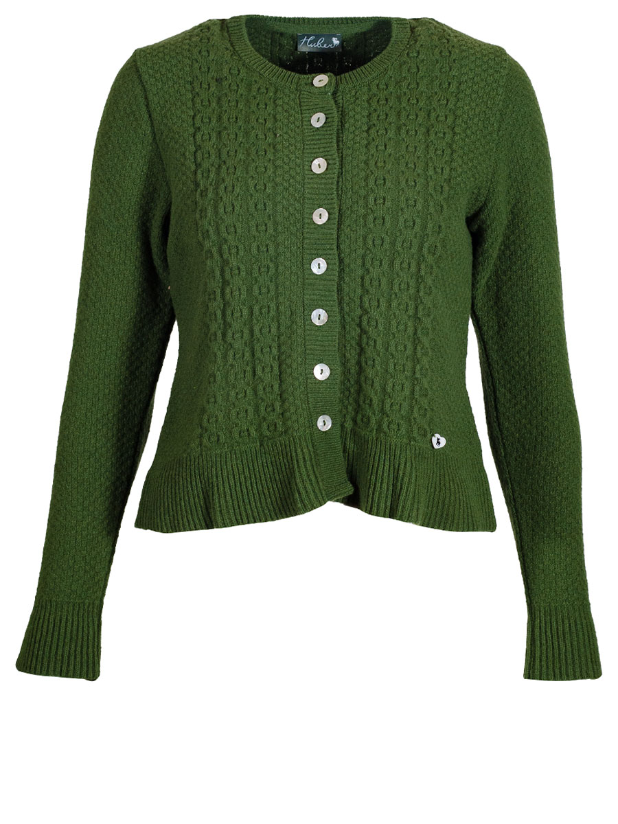 Huber Strickjacke Juli, grün, Rüschen, Volantstil #1