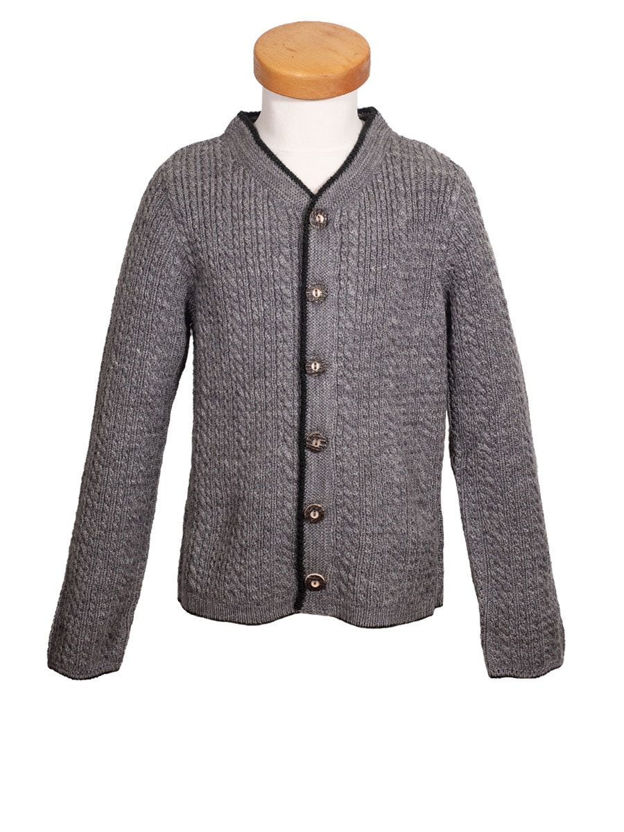Hammerschmid Seeon Strickjacke, Jungen, hellgrau, grüne Einfassung #1