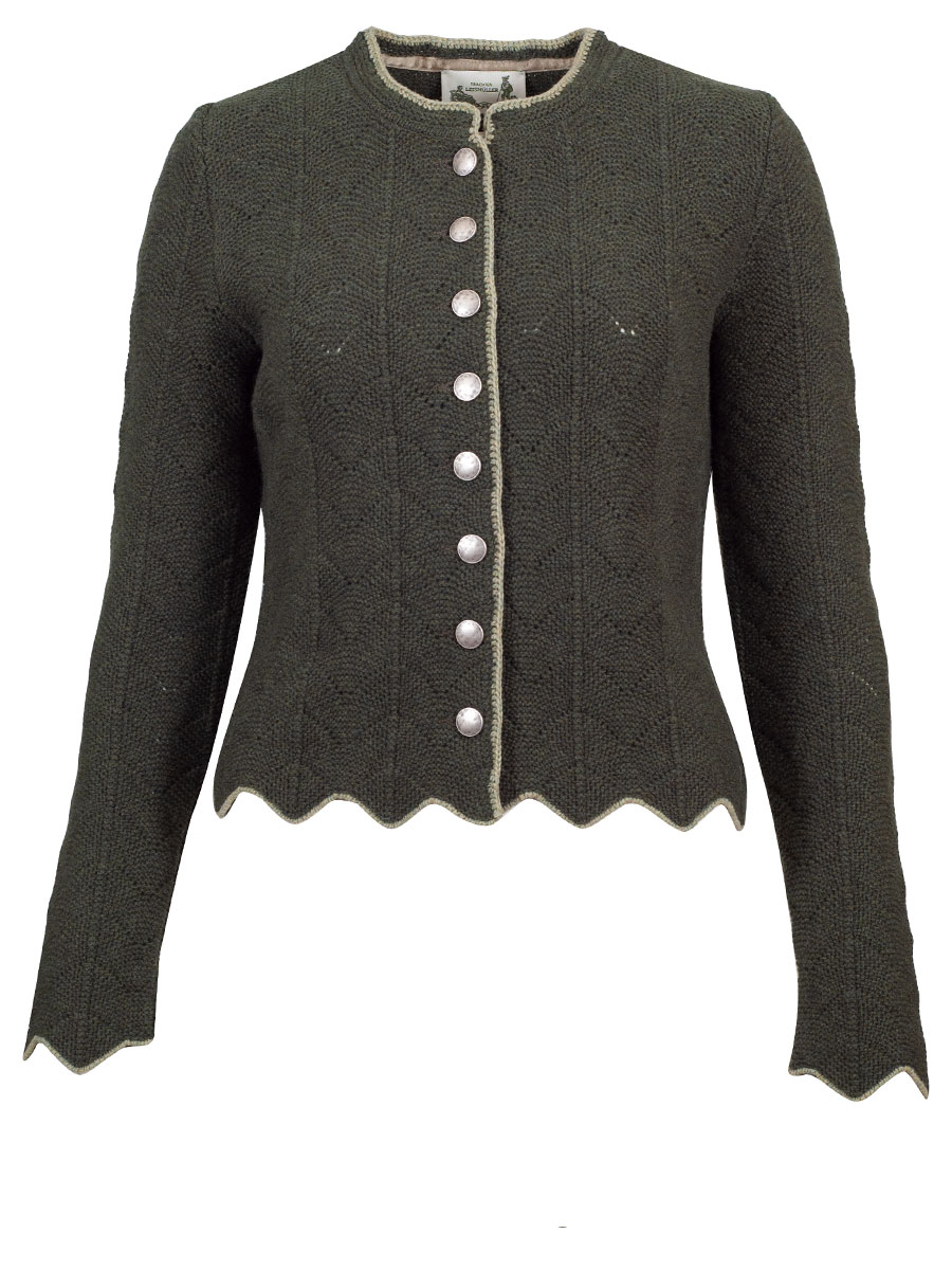 Astrifa Eberfing Strickjacke, lodengrün, beige Einfassung, Silberknöpfe #1