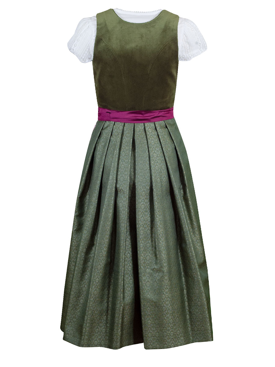 Wenger Baumwolldirndl Claire, oliv, geblümte Schürze, 80lg #2