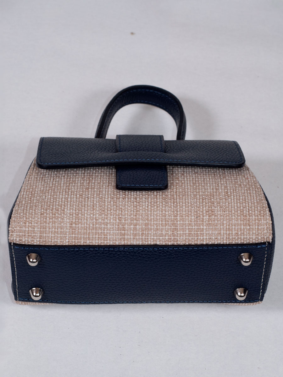 Steiner Luise Handtasche Basti, blau, geprägtes Leder/Leinen #3