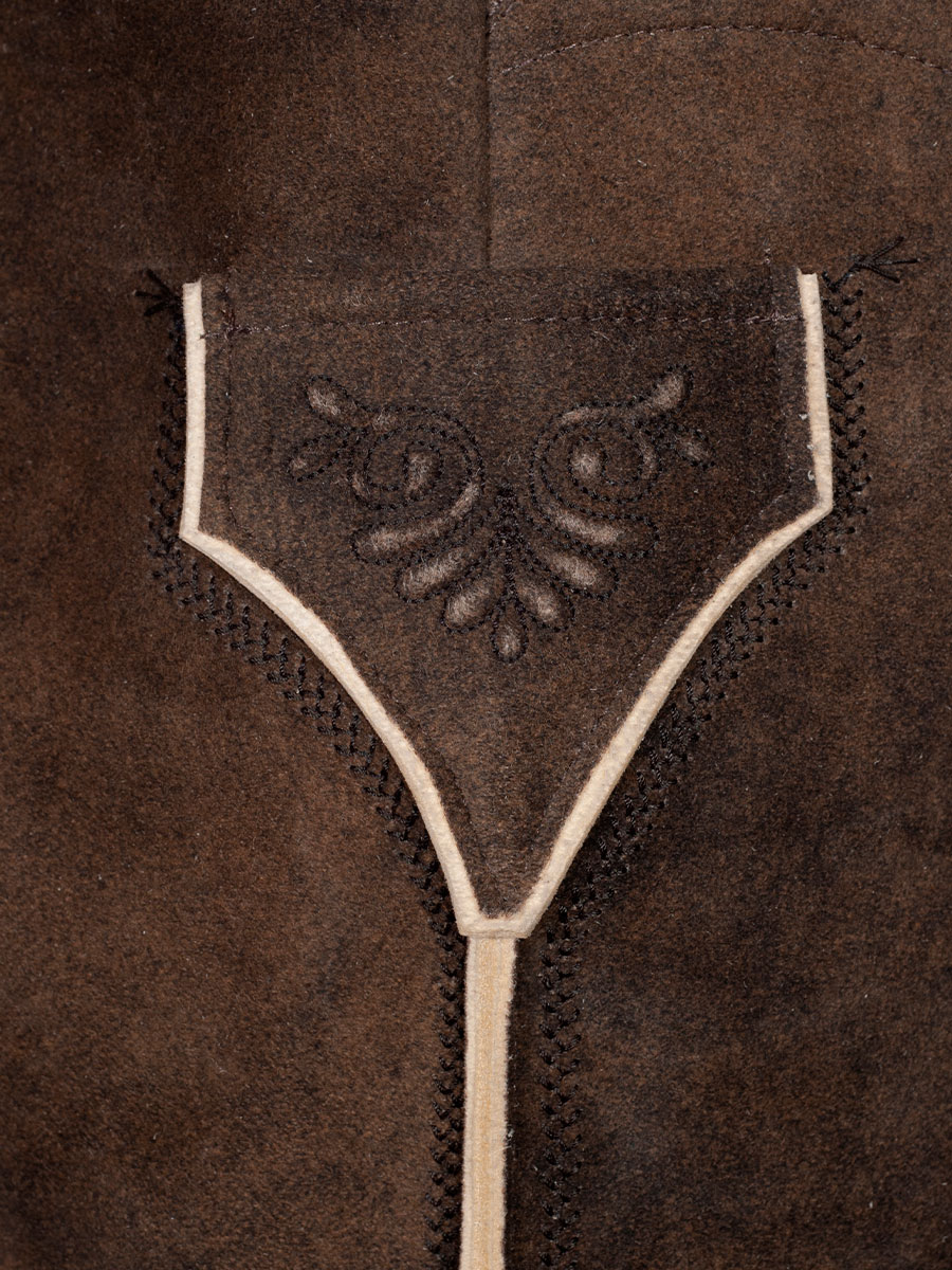 Kurze Lederhose Maximus, zirbel, moosgrüner Stick, sämisch Hirsch #8