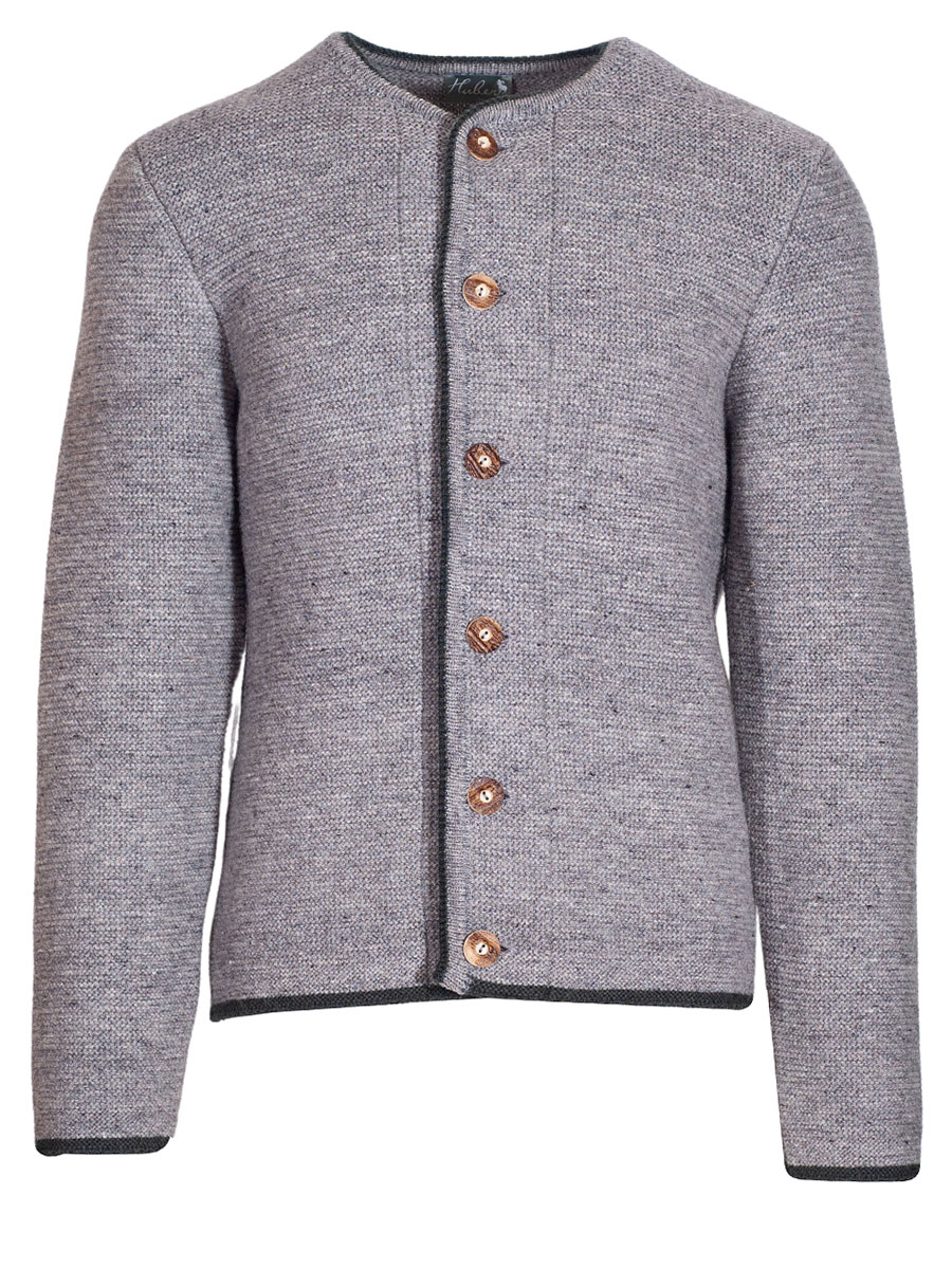 Huber Strickjacke Gerhard, grau mit tanne, Hirschhornknöpfe #1