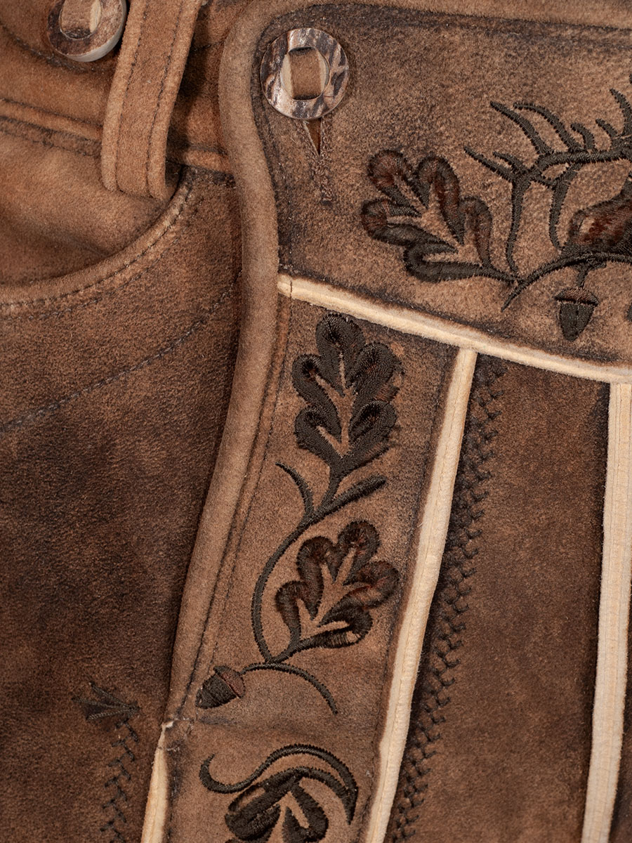 Kurze Lederhose Eiger, Hirsch sämisch, eibe, dunkelgrüne Blattstickerei, hochwertig #6