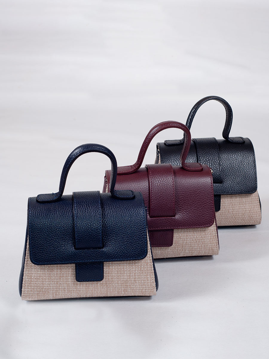 Steiner Luise Handtasche Basti, blau, geprägtes Leder/Leinen #6
