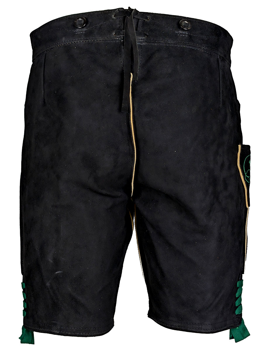 Weinbauer Lederhose Reuth, schwarz, dunkelgrüner Stick #3