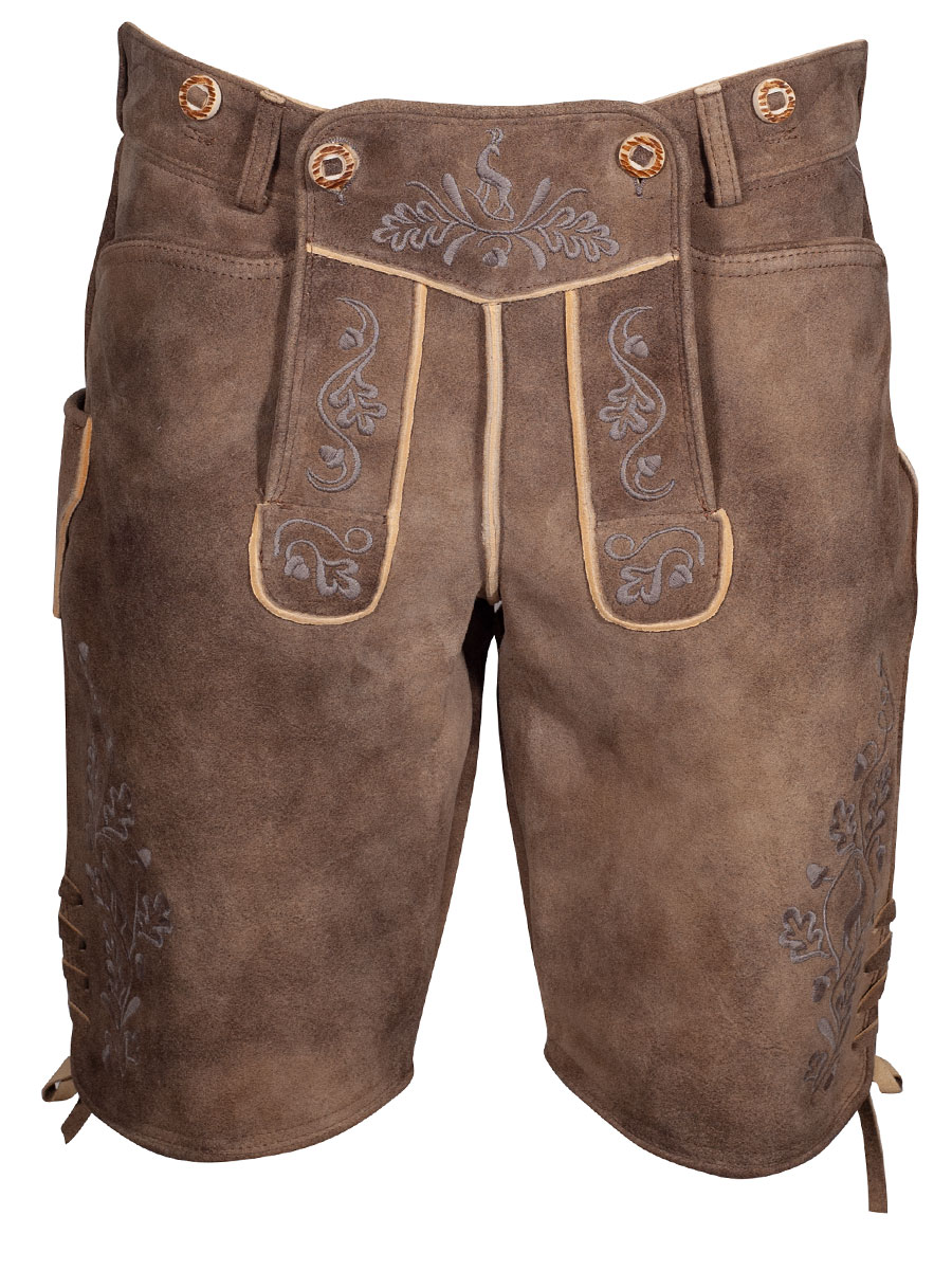 Weinbauer Kurze Lederhose Ludwig, Ziegenvelour, eiche, grauer Stick #1