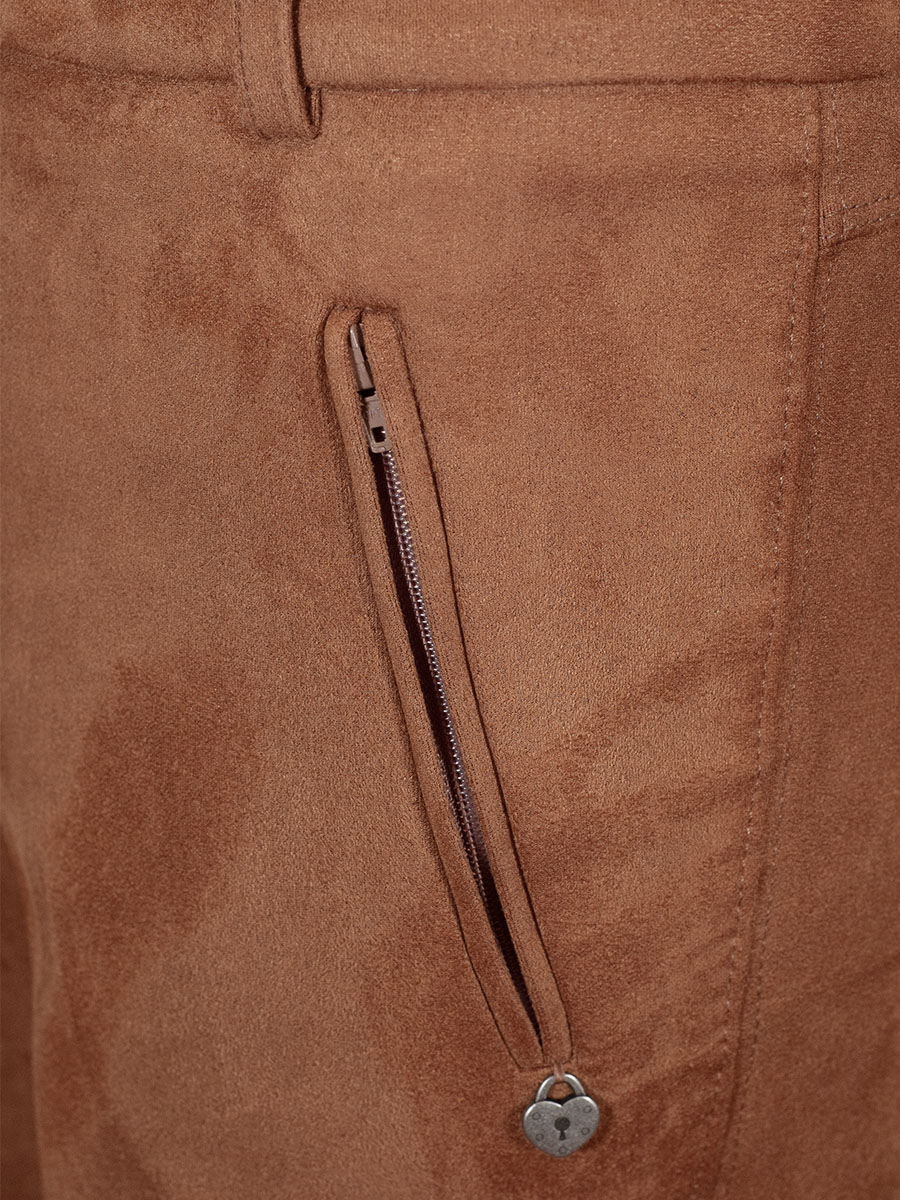 Von & Zu Skinny Hose, Velour Kunstleder, camel #4