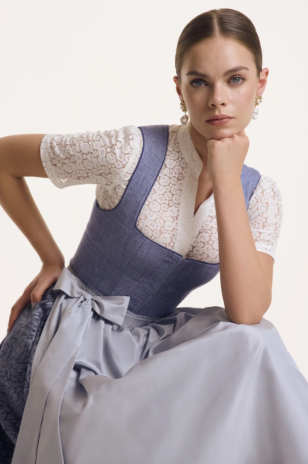 KINGA MATHE Dirndl Thea, blau, Leinenmieder, 80lg #3