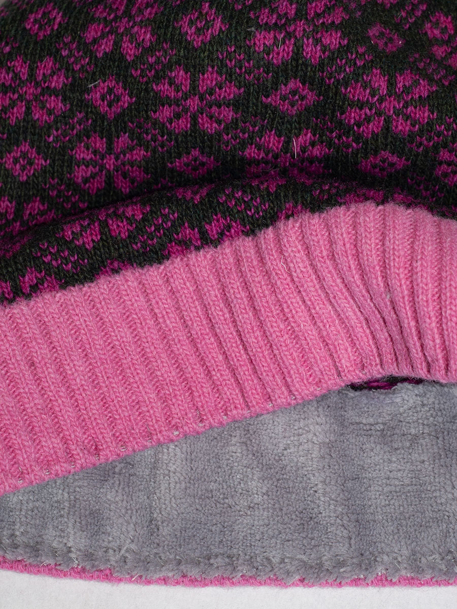 Huber Strickmütze Jill pink mit oliv, innen Fleece #2