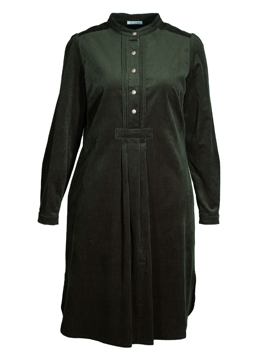 Moser Kleo Cordkleid, tannengrün, Langarm, hochgeschlossen