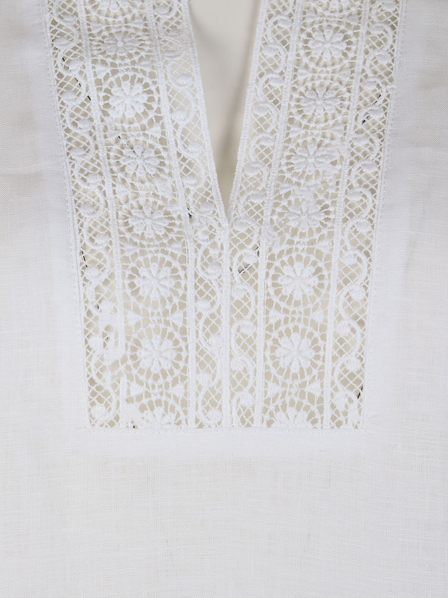 Waldorff Leinenbluse, weiß, Spitzenborte #2