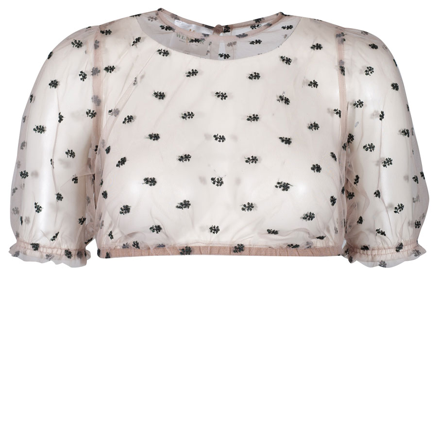 Wenger Dirndlbluse Colin Organza, transparent, Blümchenstick tanne #1