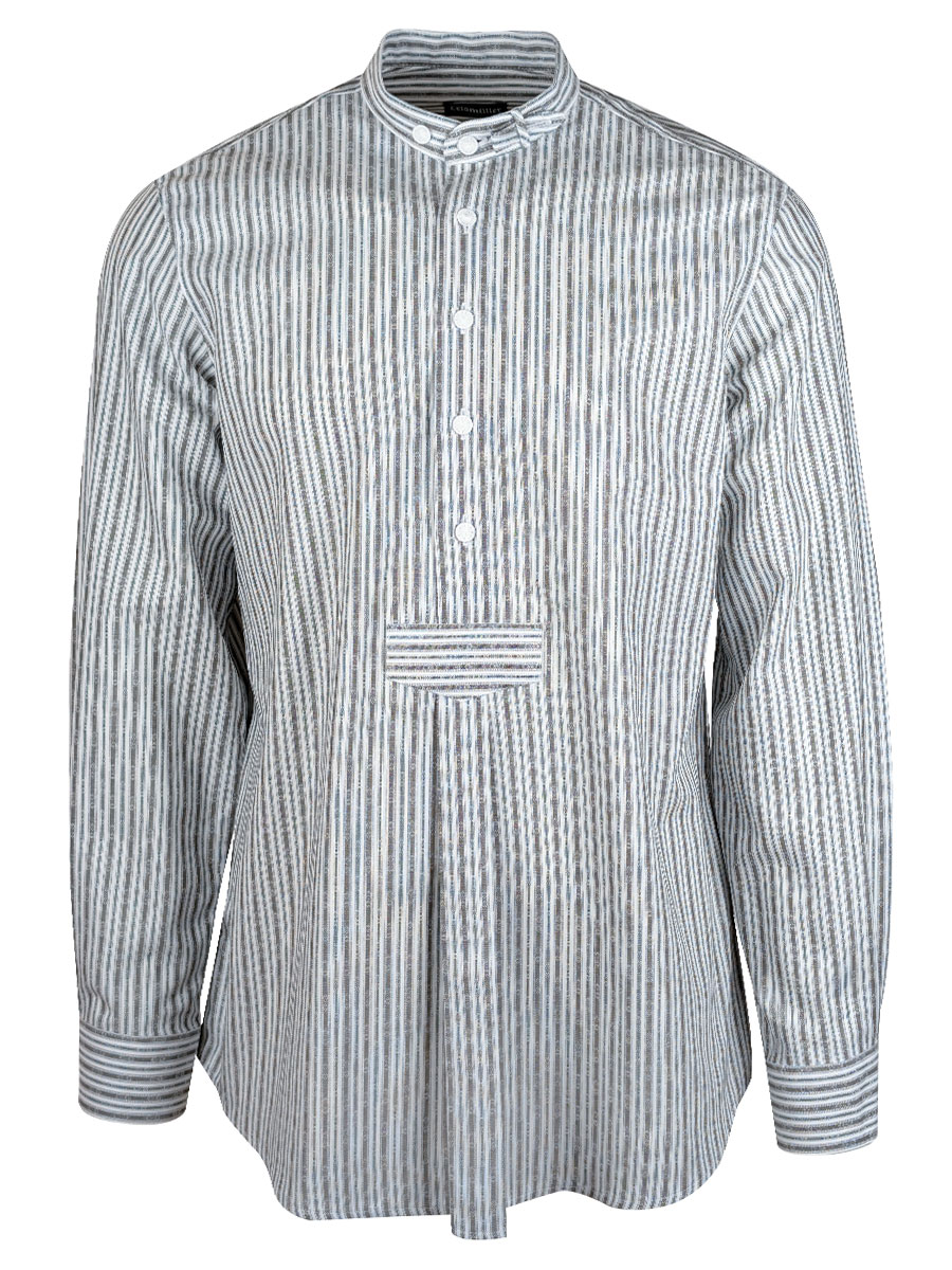 Arzberger Herrenhemd, grün-braun, gestreift, Stehkragen, Pfoad, Slim Line #1