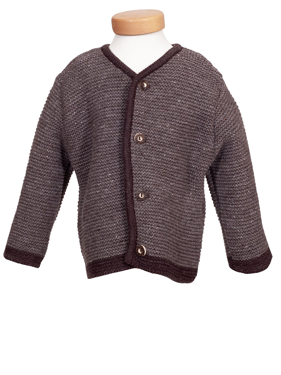 Ederer Kinderstrickjacke, Buben, braun meliert, braune Einfassung #1