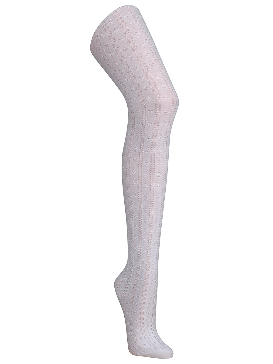 Lusana Damen-Strumpfhose weiß mit Blümchen-/Lochmuster #1