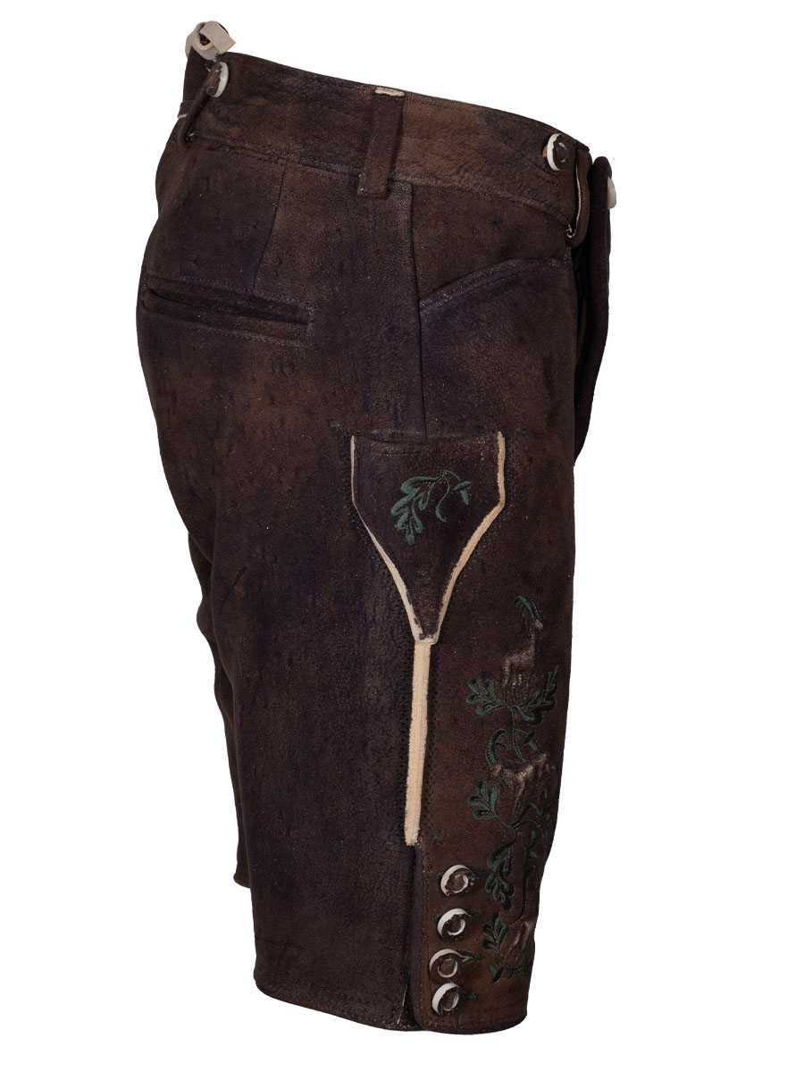 Weinbauer Kurze Lederhose Wildleben, moor, dunkelgrüner Stick, Hirschleder #4