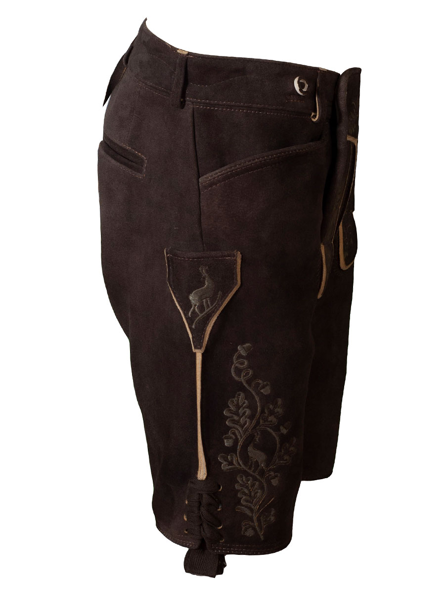 Weinbauer Kurze Lederhose Ludwig, Ziegenvelour, ahorn, olivfarbener Stick #2