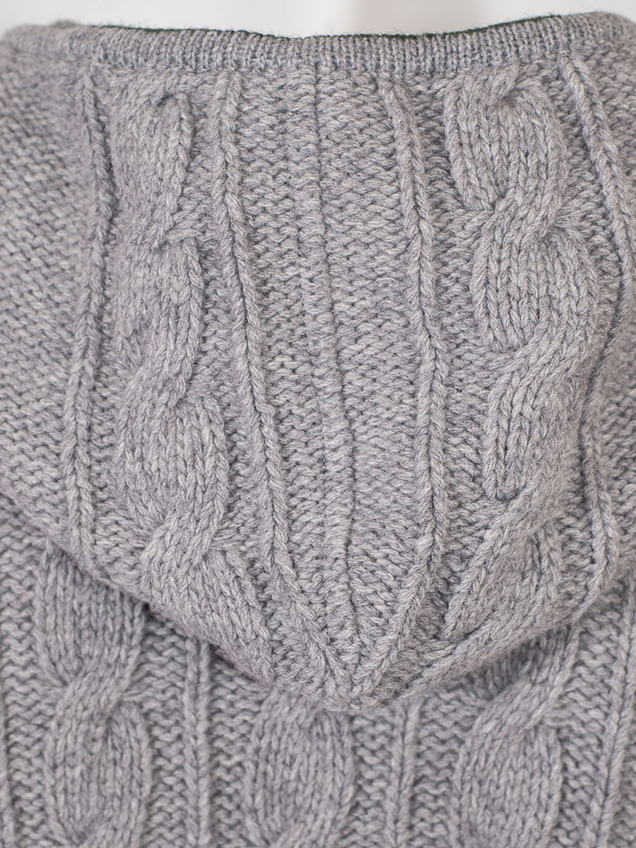 Huber Kapuzen-Strickjanker Heinz, grau-tanne, Zopfmuster #6