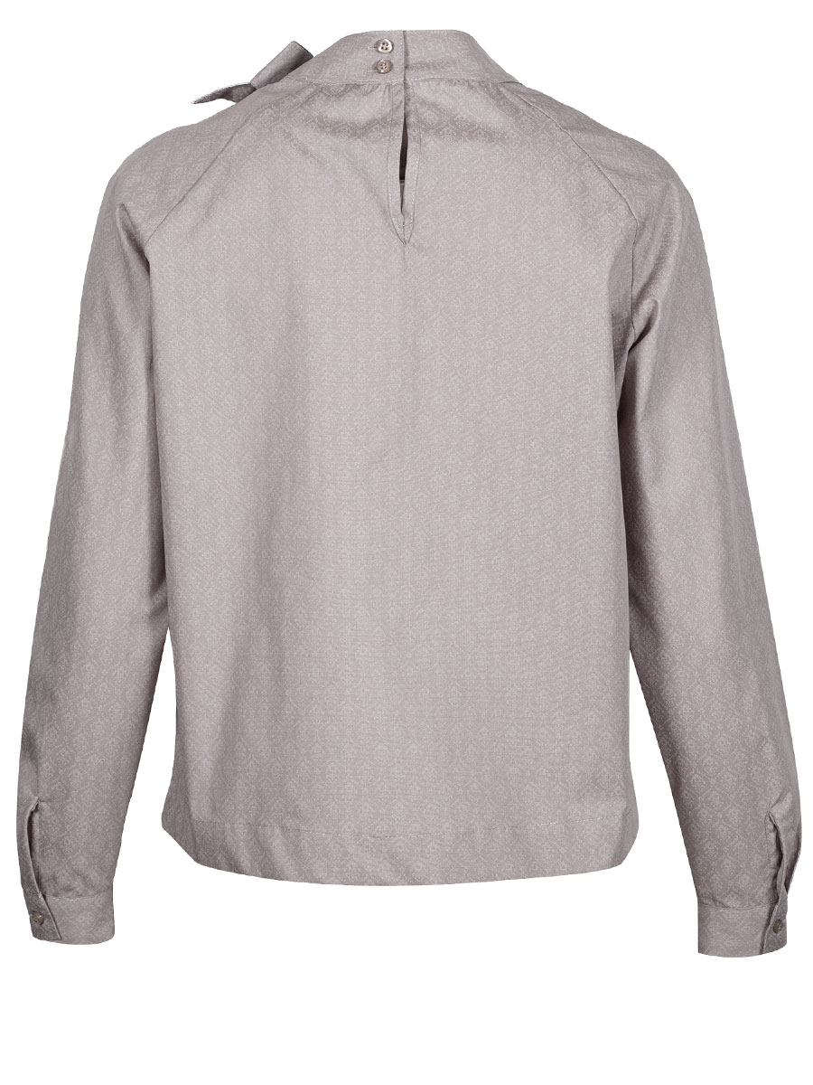 Anna Damenbluse, taupe, Stehkragen, Schleife #3
