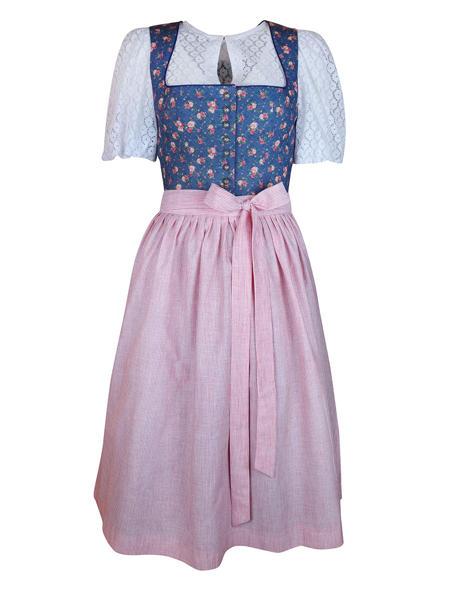 Berwin & Wolff Dirndl, blau, Rosenmuster, 70lg #1
