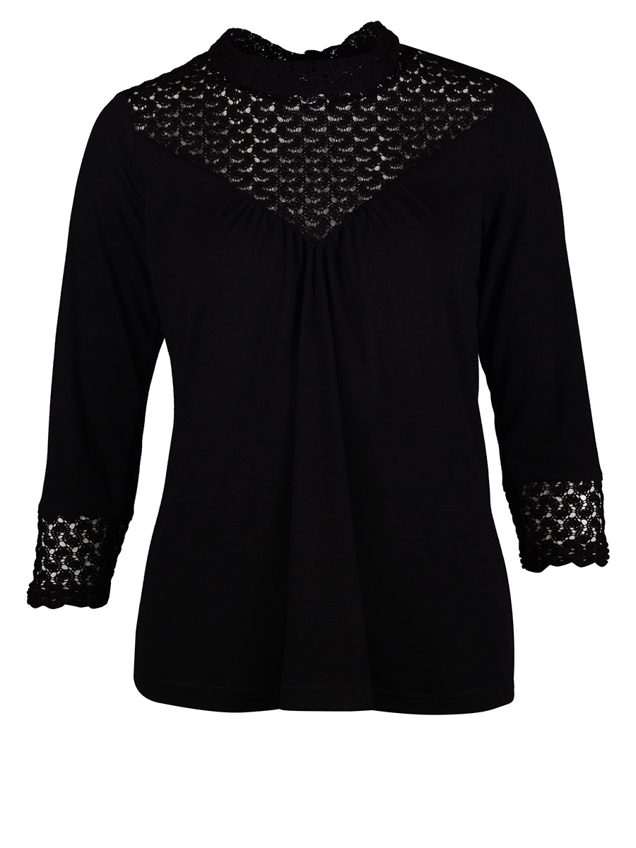 Country Line Damenshirt, schwarz, hochgeschlossen, Spitze #1