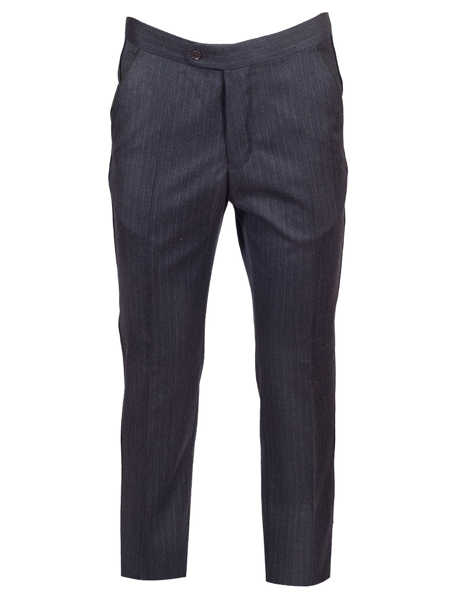 Viererspitz Stresemannhose Jakob, dunkelgrau, fein gestreift, seitlich grünes Paspol #1