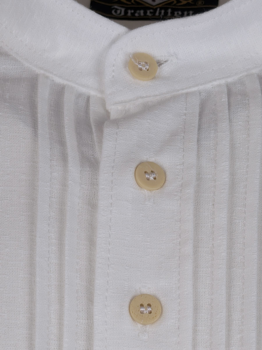Orbis Trachtenhemd weiß, Leinenoptik, Stehkragen, Pfoad #2