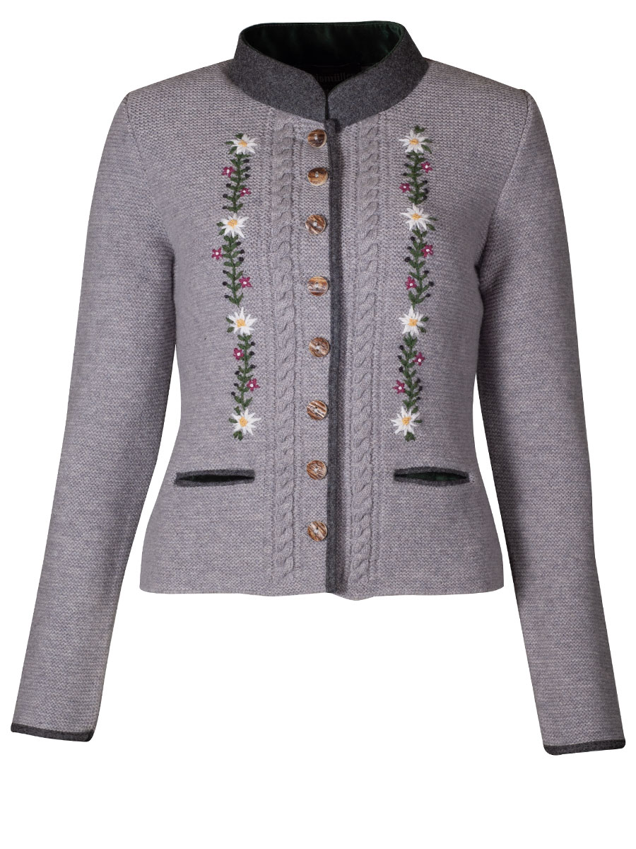 hausg'macht Strickjacke Römerberg, grau, handbestickt #1